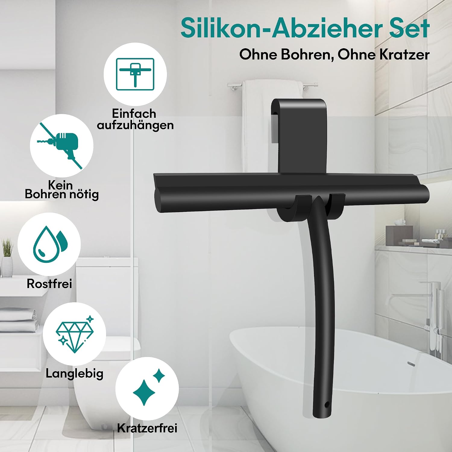 28cm Cylindrical Shower Squeegee with Suction Hook and Black Hook Silicone Shower Cleaner Bathroom Accessories