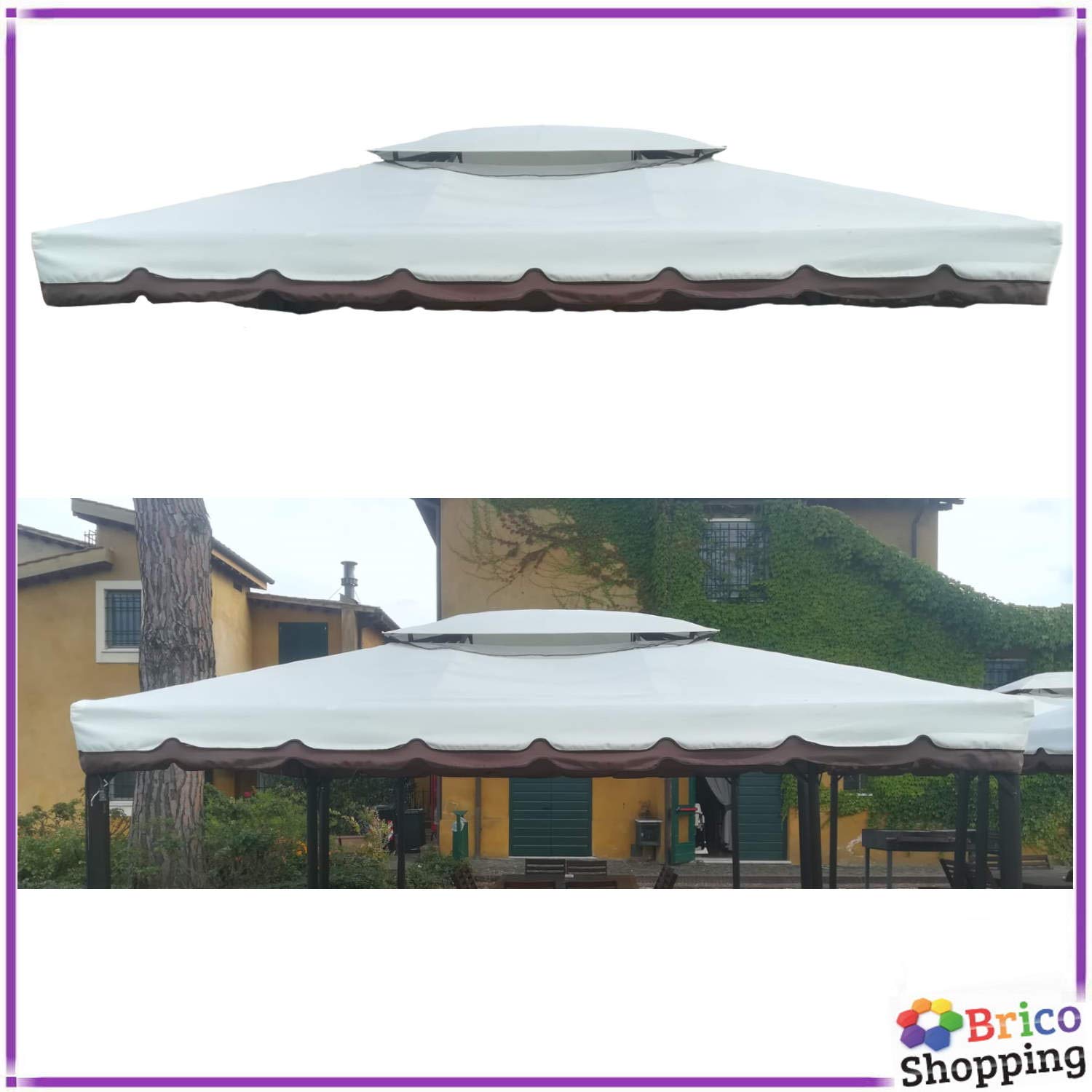 BricoShopping® Telo di ricambio superiore TOP in sostituzione per gazebo 3x4 3 x 4 ALTO spessore IMPERMEABILE CON SFIATO a camino air vent airvent tetto copertura per esterno 380g/mq con bordura onda