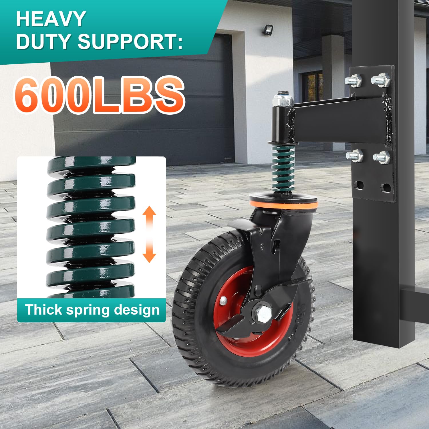 2 Pack 8 Inch Fence Gate Wheels, Gate Wheel for Metal Tube Gate Wooden Fence Gate, 600lb Capacity 360 Degree Rotation Heavy Duty Gate Wheel with Nuts Wrench Gloves