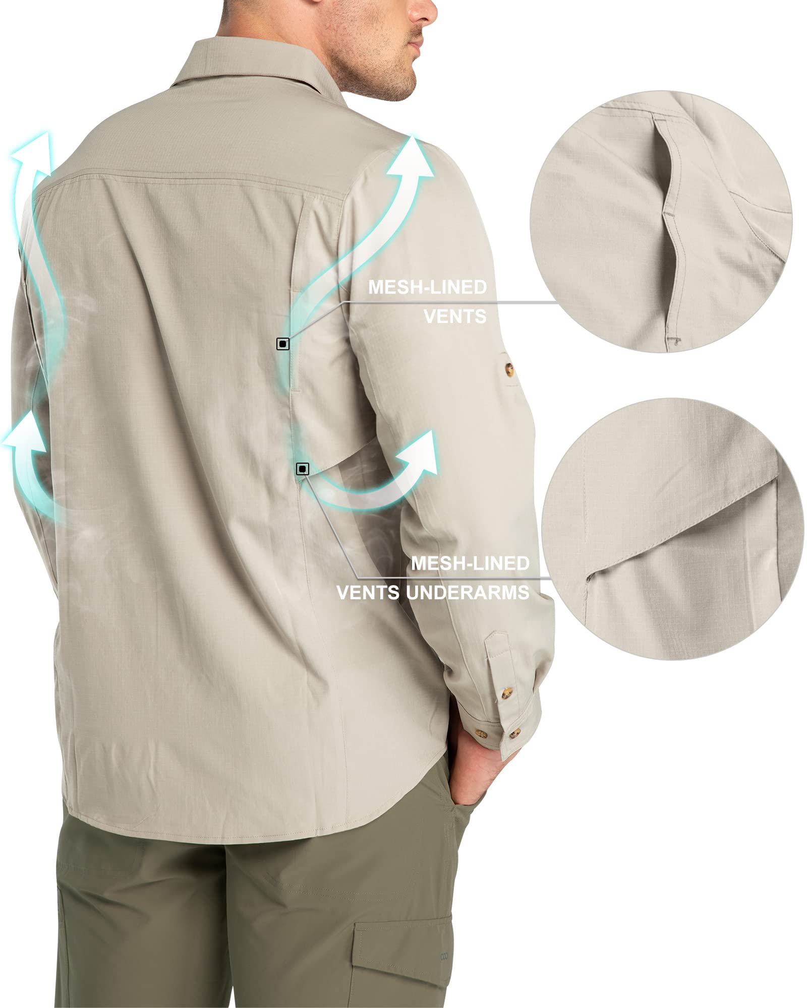 Chemise fonctionnelle UPF50+ pour homme 33,000ft - Protection UV - Manches longues - Respirant - Chemise boutonnée