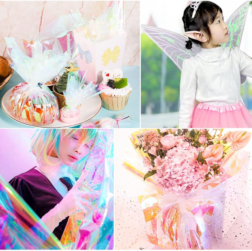 Pengxiaomei 32in x 50 Ft Iridescent Cellophane Wrap for Gift Baskets Flower Wrapping Paper Holographic Cellophane Wrap Roll for Gift Floral Bouquet Wrapping : Health & Household