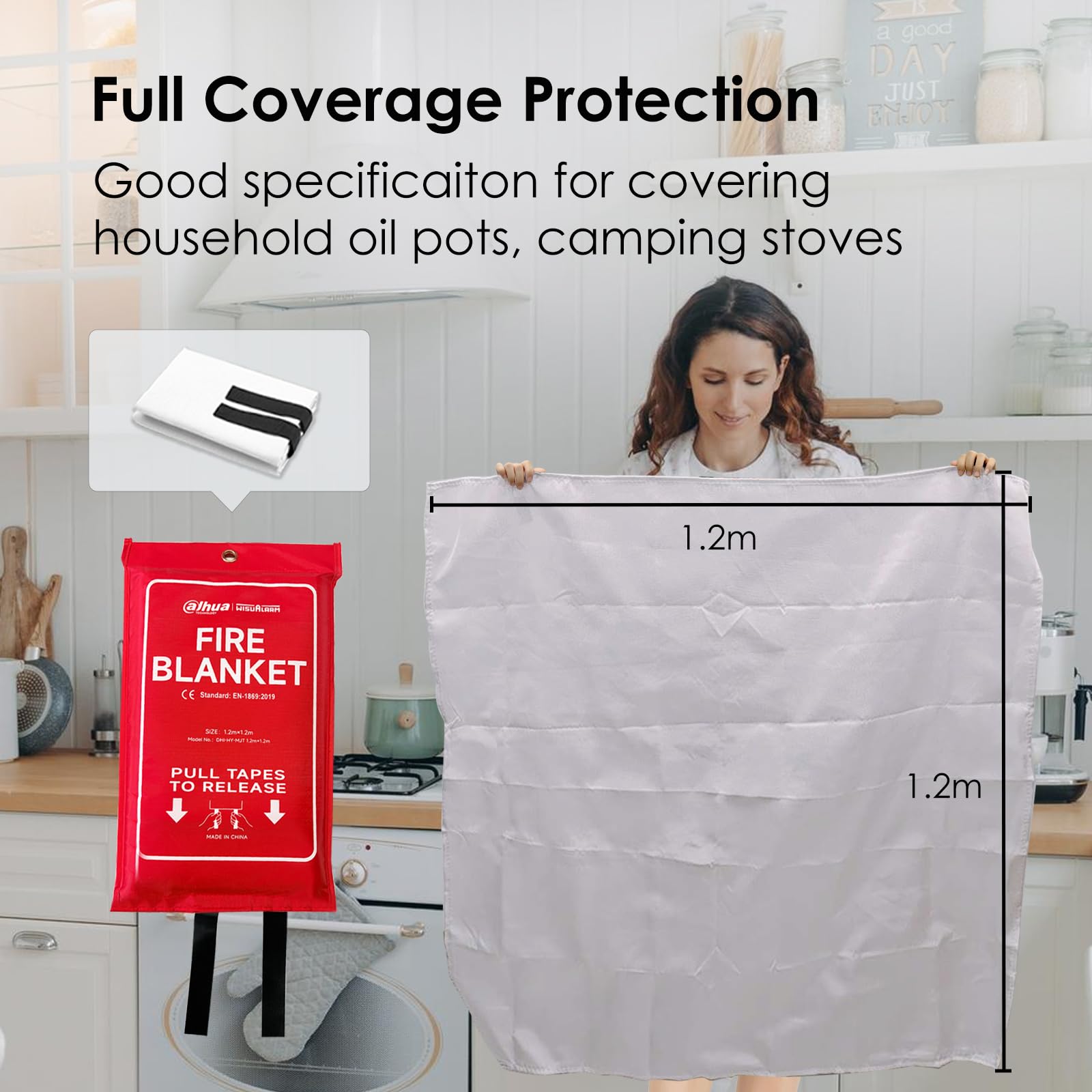 Wisualarm Fire Blanket,Fire Suppression Blanket with Loop, Emergency Fibreglass Blanket for Kitchen Home, Office, Caravan (1.2m*1.2m) - Image 2