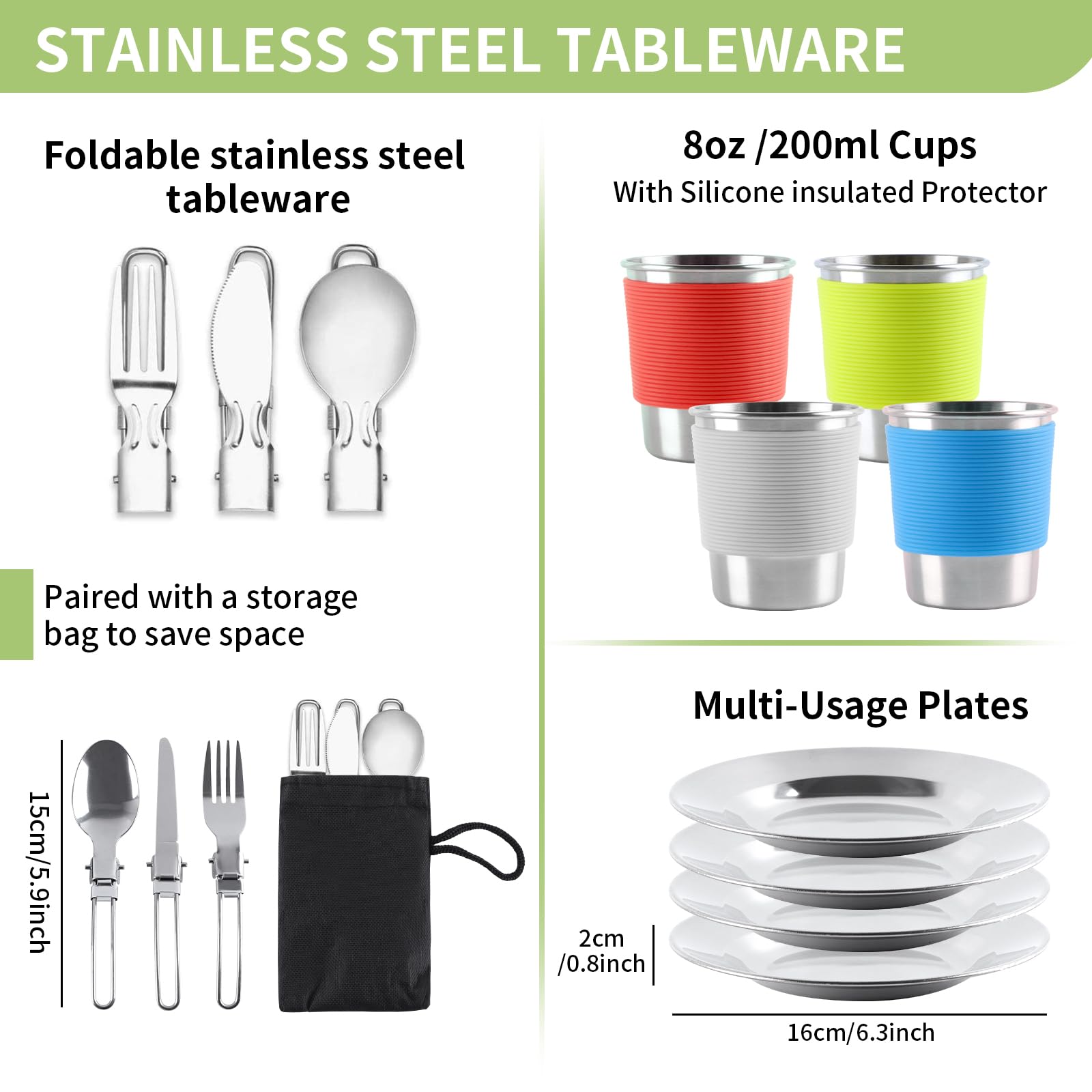 Juego de utensilios de cocina para camping, ollas de aluminio, olla de camping, vajilla para 4 personas, vajilla de camping para 4 personas, vajilla de camping
