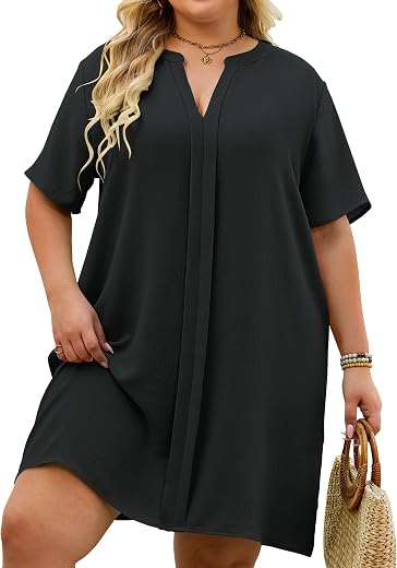 Soucrat Women's Plus Size Swimsuit Coverup V Neck Short Sleeve Summer Beach Coverups Bathing Suit Cover Up XL-5X