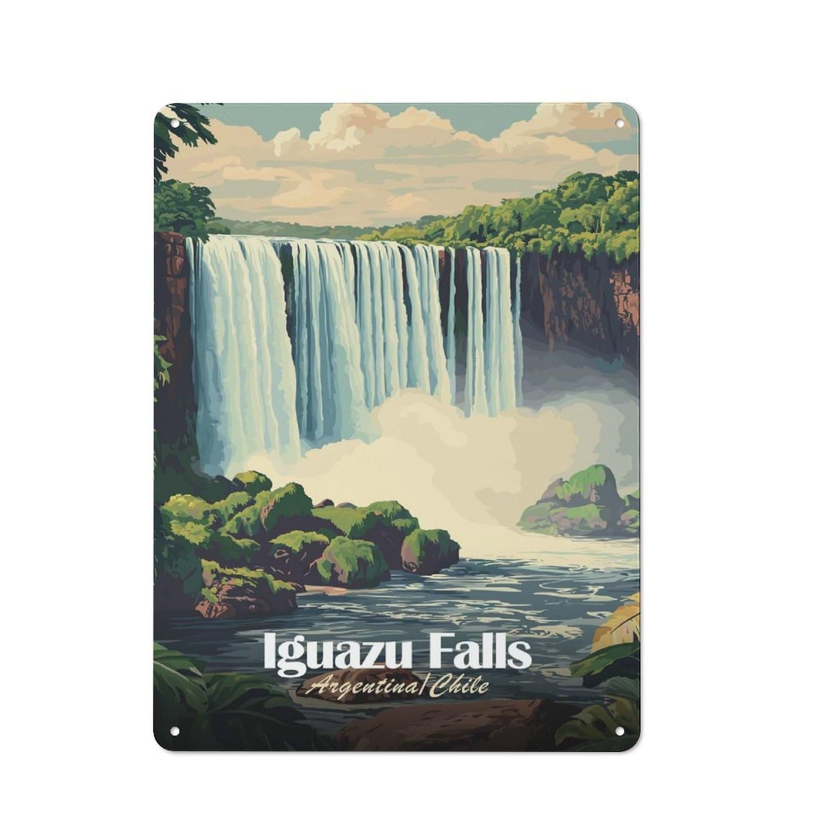 Junmoney Style-10 Tin Sign 40X30cm With Iguazu Falls For Garage Wall, Retro-Style Decor, For Room Styling Across Garages And Workshops