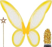 Vista 11 de Funcredible Alas de disfraz naranja, varita de estrella y purpurina – Juego de accesorios de cosplay para adultos y Halloween