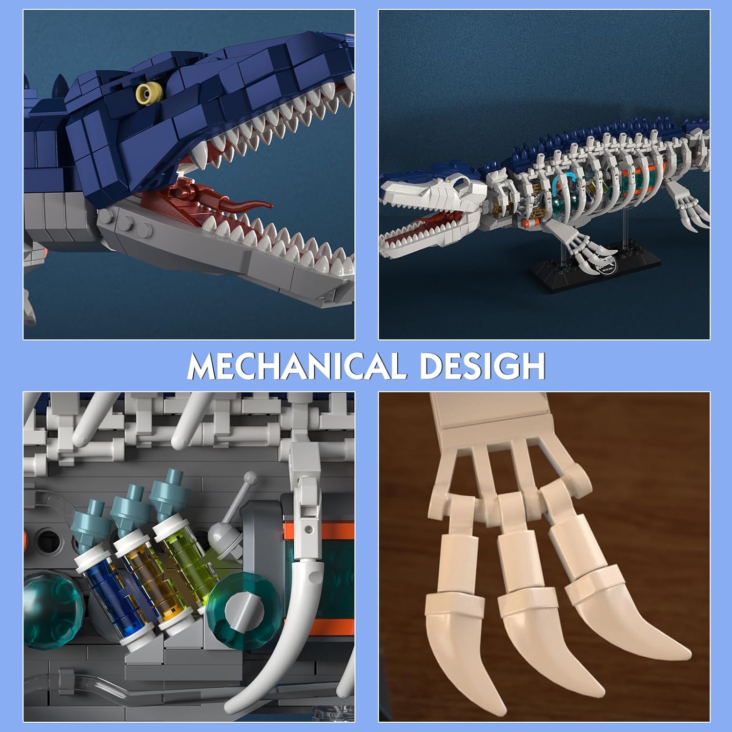 Mechanical Mosasaurus Dinosaur Building Block Set for Adults, Compatible with Lego Dinosaur, 1026PCS Ocean Animal Skeleton World Model Toys with Stand, STEM Collection Gifts for Teens Boys Age 8-12