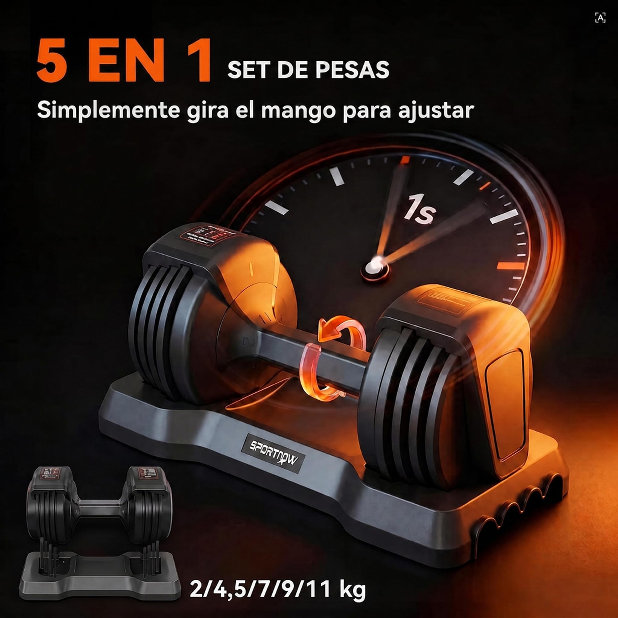 SPORTNOW Mancuerna Ajustable 11 kg con 5 Niveles de Peso Ajuste Rápido