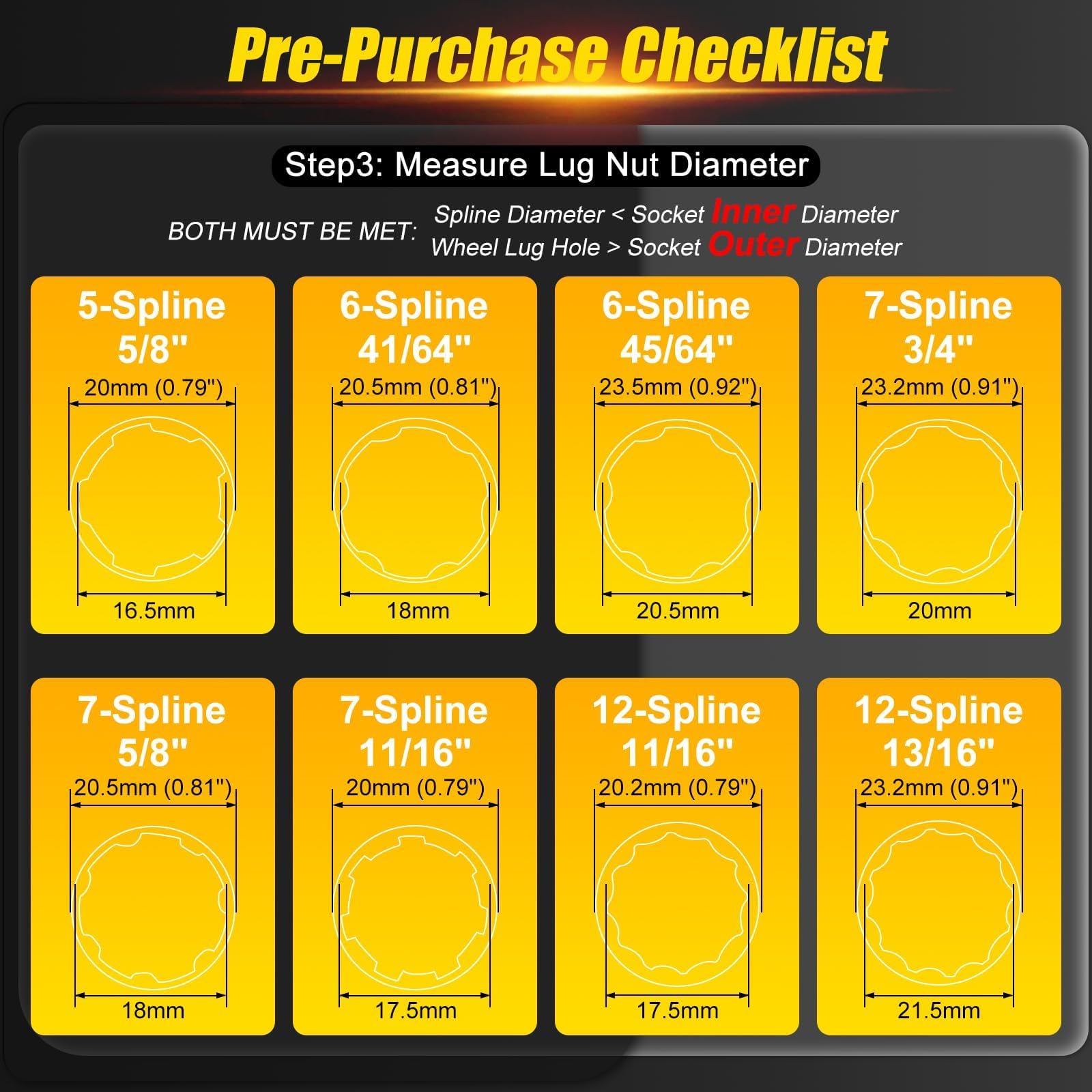 Snapklik.com : Topec 8Pcs Spline Lug Nut Socket Set 5, 6, 7, 12 Spline ...