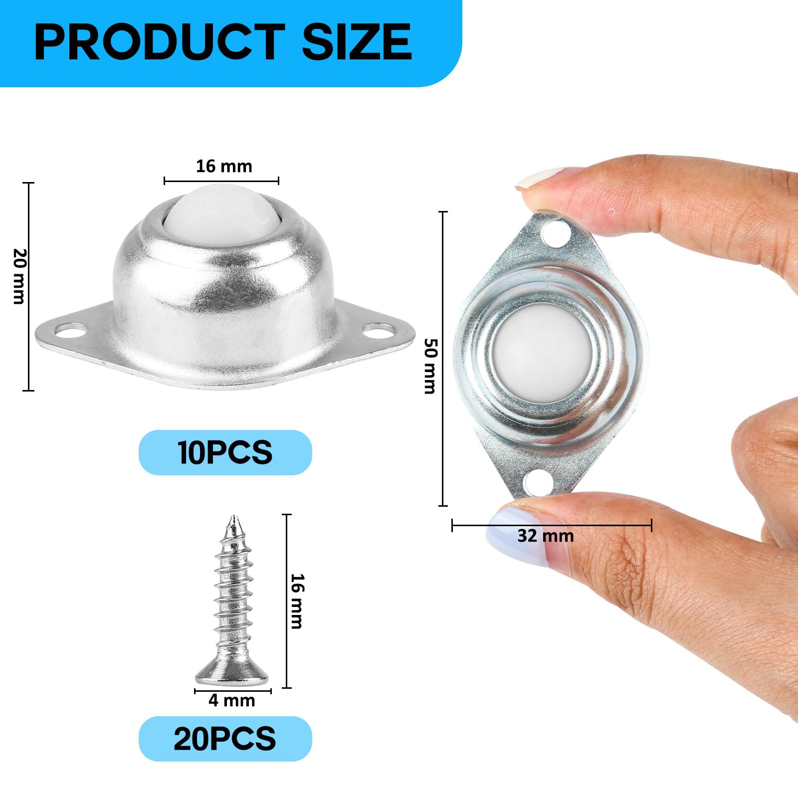 8 Rotelle A Sfera In Nylon 16mm CPROSP - Ruote 360° Per Mobili, Carrelli Ed Elettrodomestici - Foto 3