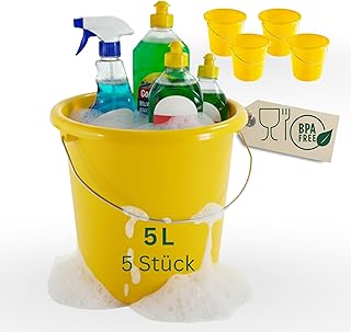 Novaliv 5 Stück Eimer 5L Gelb mit Maßeinteilung - Putzeimer 5 Liter ? 22,5 cm Praktischer Allrounder mit Skala für Haushalt & Garten ideal als Haushaltseimer, Wassereimer, Wischeimer, Bucket