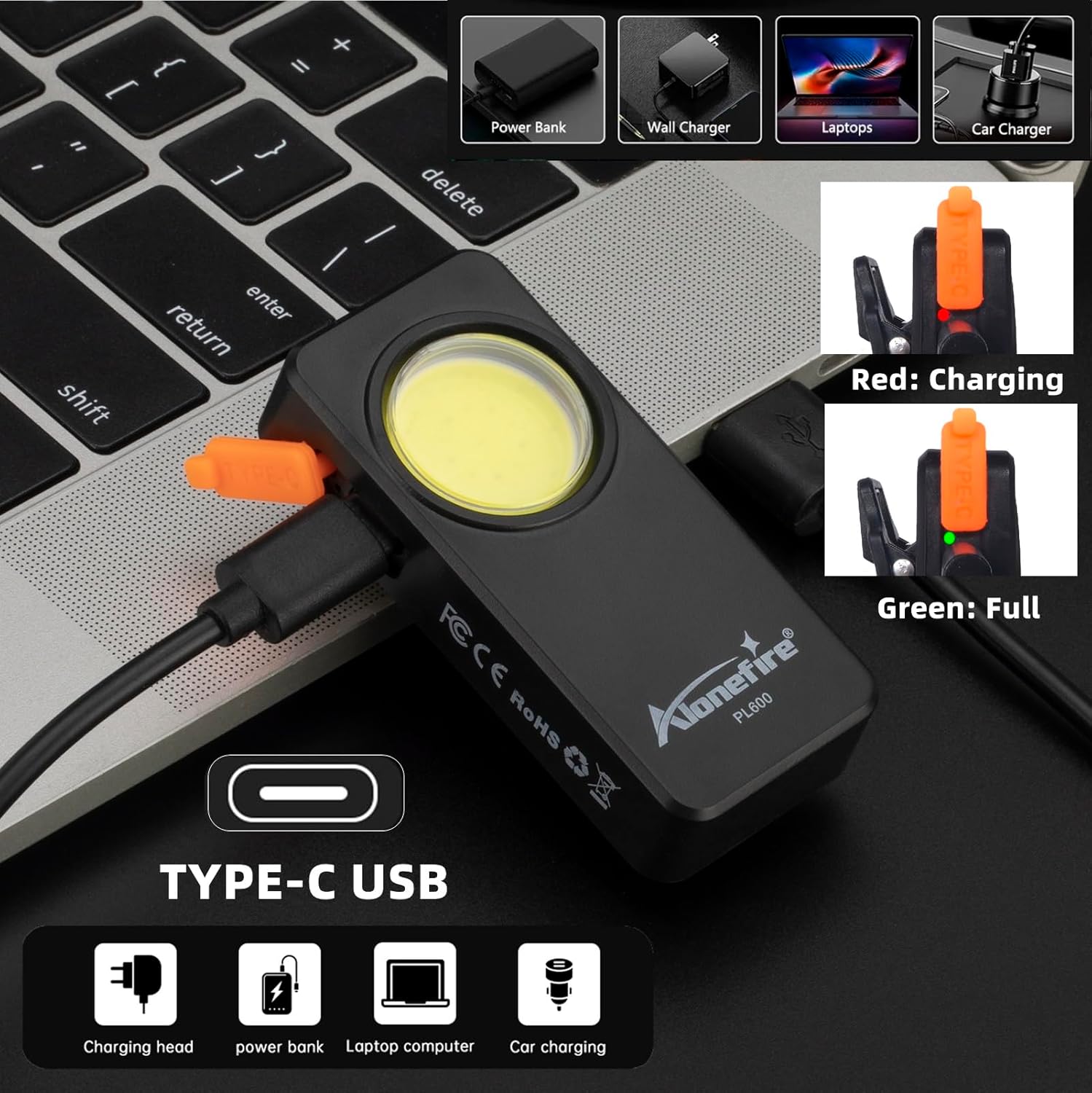 ALONEFIRE PL600 COB Clip-On Nursing Light Hands-Free Badge Light for Night Shift Healthcare USB C Rechargeable