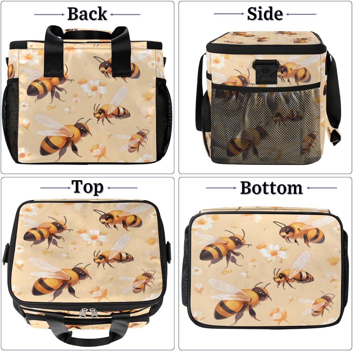 Bees Insulated Picnic Backpack Lunch Box for Women Men Picnic Basket Tote Lunch Bag Picnic Bag Portable Lunch Bags for Picnic, Beach, Work, Trip,Office, Camp Bee Floral