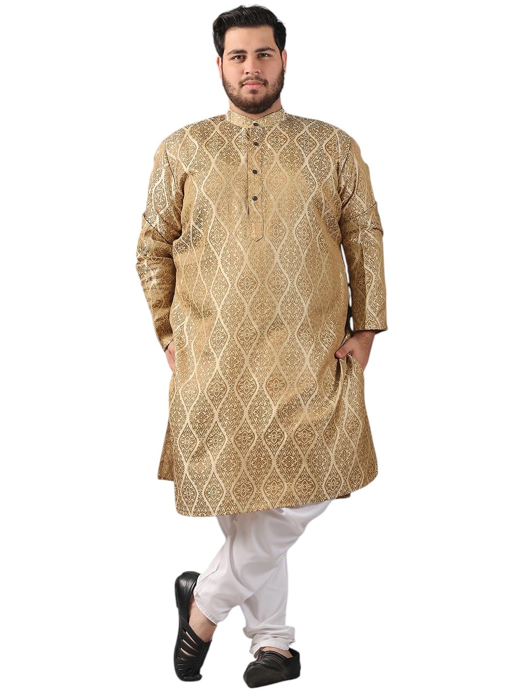 sojanya Timeless Elegance Plus(Since 1958) Men's Jacquard Silk Ethnic Motif Kurta with Cream Pyjama-picture-37