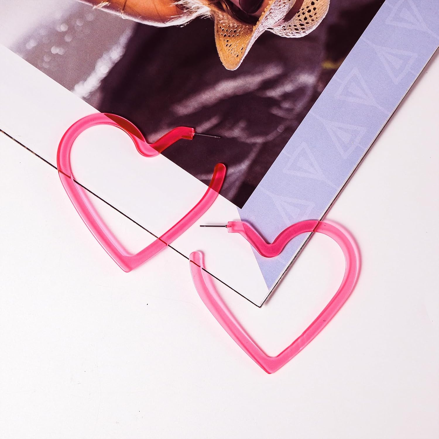 70mm Hot Pink Heart Big Hoop Earring Acrylic Open Large Hoop Earrings C Shape Trendy Earrings Lightweight Statement Ear Jewelry Earring For Women - Image 2