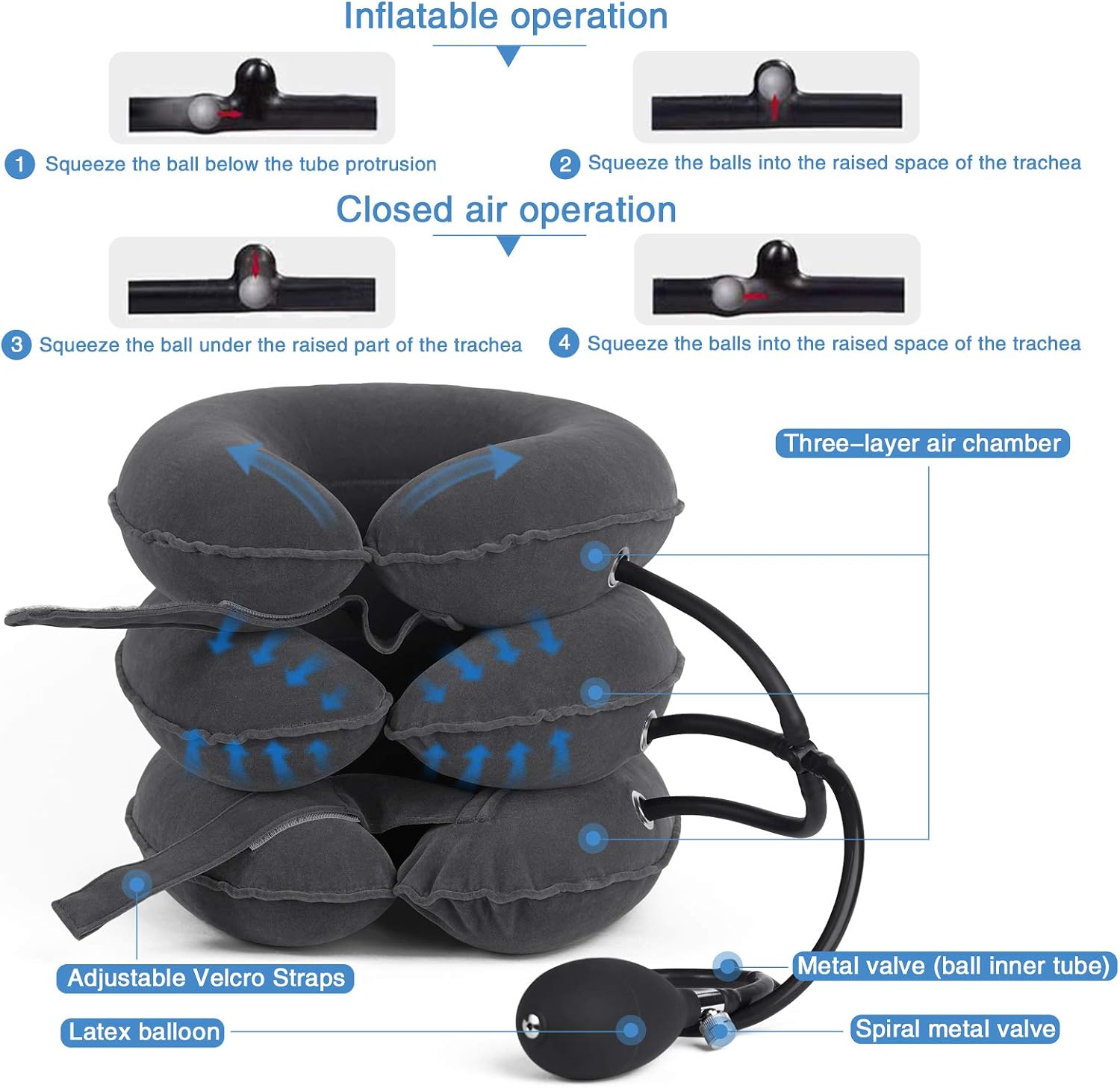 Cervical Neck Traction Device Inflatable Neck Support, Adjustable Neck Brace is Good for Spine Alignment and Chronic Neck Pain Relief, Traction Collar is Easy to Use at Home or Office