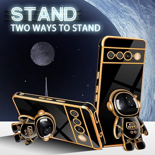 Miniatura 4 de Funda para Pixel 7 Pro con soporte de astronauta lindo Pixel 7 Pro para mujeres y niñas, diseño de corazón de amor femenino chapado en oro 6D con