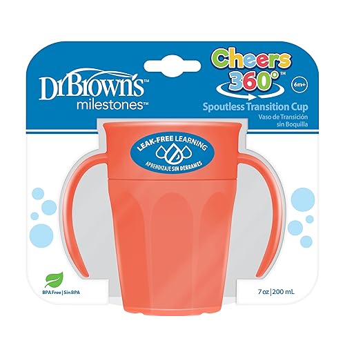 Vista 17 de Dr. Brown's Milestones Cheers 360 Taza de transición sin boquilla con asas, apta para viajes y sin fugas para bebés y niños pequeños, azul, libre