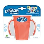 Dr. Brown\'s Milestones Cheers 360 Spoutless Transition Cup with Handles, Travel Friendly and Leak Free Sippy for Babies and Toddlers, Coral, BPA-Free, 7 oz/200 mL, 6m+