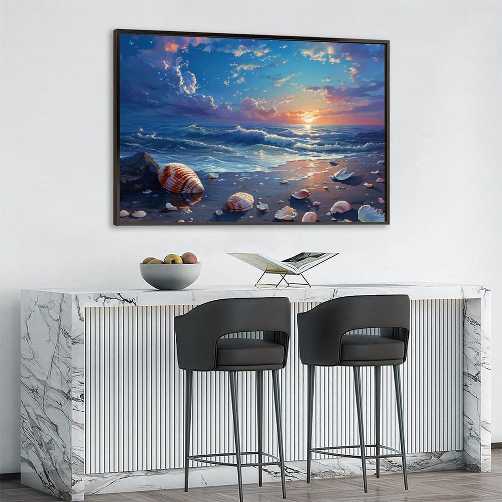 Amazon.co.jp: 絵画 夕暮れと日没の海に打ち上げられた貝殻インテリア