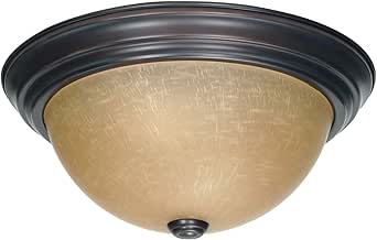 Nuvo 60-1256 (2 Light) Flush Mount Ceiling Fixture - Mahogany Bronze/Champagne Linen Washed Glass