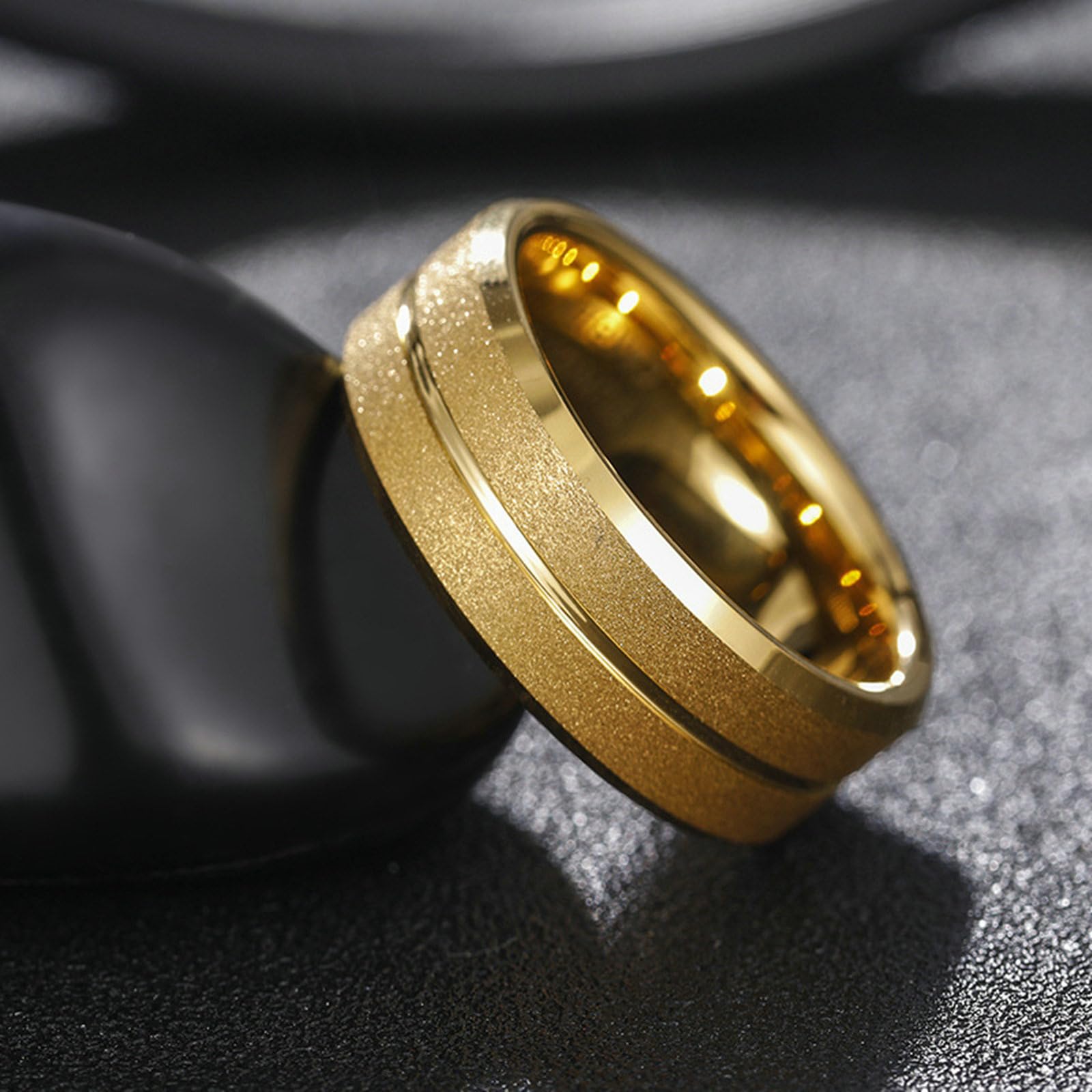Anello in tungsteno, unisex, 8 mm, spazzolato, con scanalatura, anello di fidanzamento, per lei
