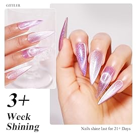 Imtiti Cat Eye Gel Nail Polish, 15ML Pink Holographic Glitter, Magnet UV LED Magnetic Gel Nail Polish Crystal Galaxy Sparkly Home DIY Manicure Nail Salon Kit