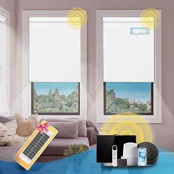 DENFOON Motorized Blinds with Remote,Thermal Electric BlindsSolar Panel,Customizable Automatic Roller Shades, Blackout Remote Control Blinds for Windows Upgrade to Smart Blinds, White,41" W x 72" H