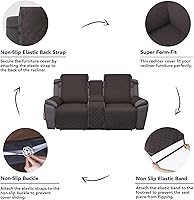 Vista 4 de PureFit Funda reversible resistente al agua para sofá reclinable doble con consola, funda de sofá dividida antideslizante, funda reclinable lavable