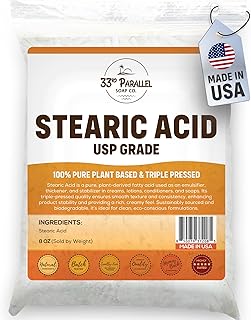 Stearic Acid USP Grade (8oz) White Flakes Triple Pressed NF/USP | 100% Plant-Based, Natural Emulsifier, Solidifier & Thickener for Creams, Lotions, Soaps & Candle Making | 8 Ounces