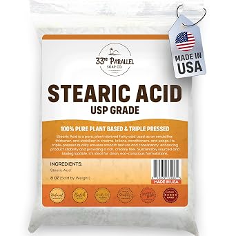 Stearic Acid USP Grade 8oz White Flakes Triple Pressed NF/USP | 100% Plant-Based, Natural Emulsifier, Solidifier & Thickener for Creams, Lotions, Soaps & Candle Making | 8 Ounces