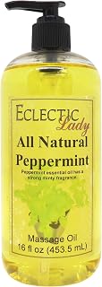 All Natural Peppermint Massage Oil, 16 oz, 100% Natural Ingredients with Sweet Almond & Jojoba Oil, Relaxing Scent for Men & Women