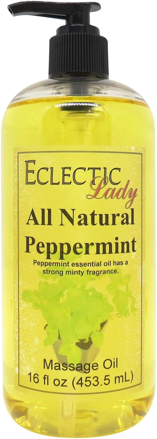 All Natural Peppermint Massage Oil, 16 oz, 100% Natural Ingredients with Sweet Almond & Jojoba Oil, Relaxing Scent for Men & Women