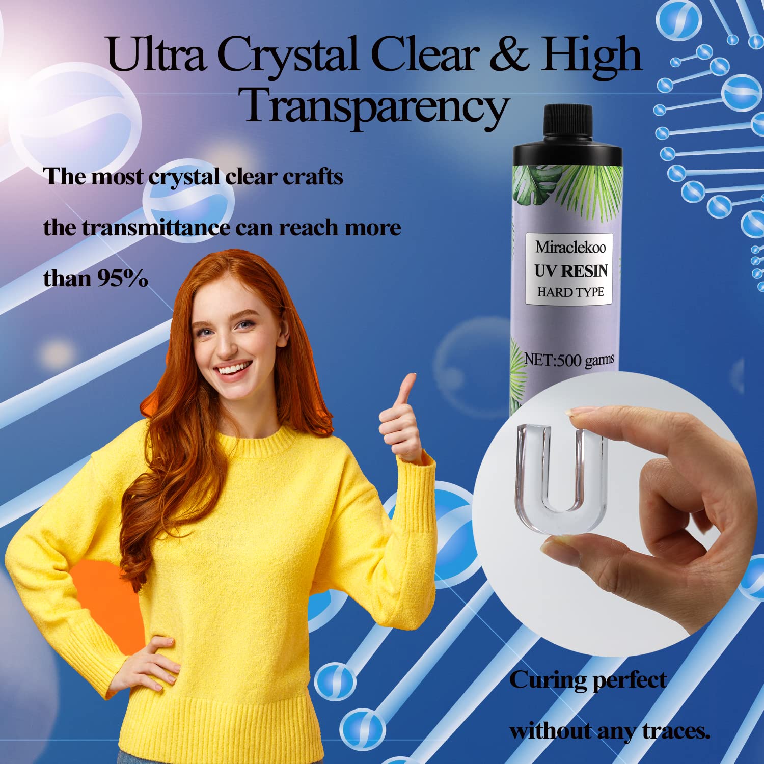 Miraclekoo Crystal UV Resin Clear Hard Type, Ultraviolet Curing Epoxy Resin Transparent Fast Curing Solar Cure Resin for Resin Mold,Jewelry Making,Casting & Coating,500g