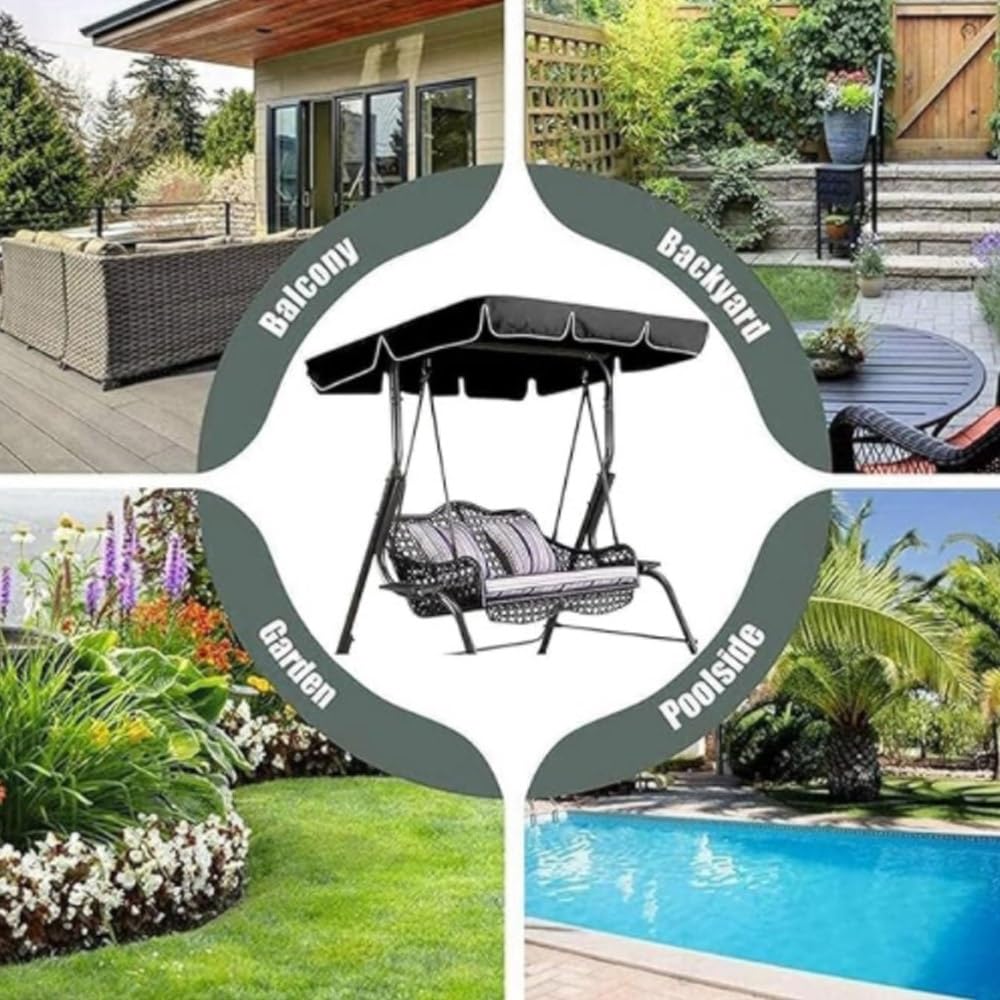 Universel Toit De Remplacement pour Balançoire 164x114/195x125/190x132/249x185cm Toile De Balancelle De Jardin Extérieur Canopée pour Balancelle Terrasse(Black,98x72.8in-249x185cm)