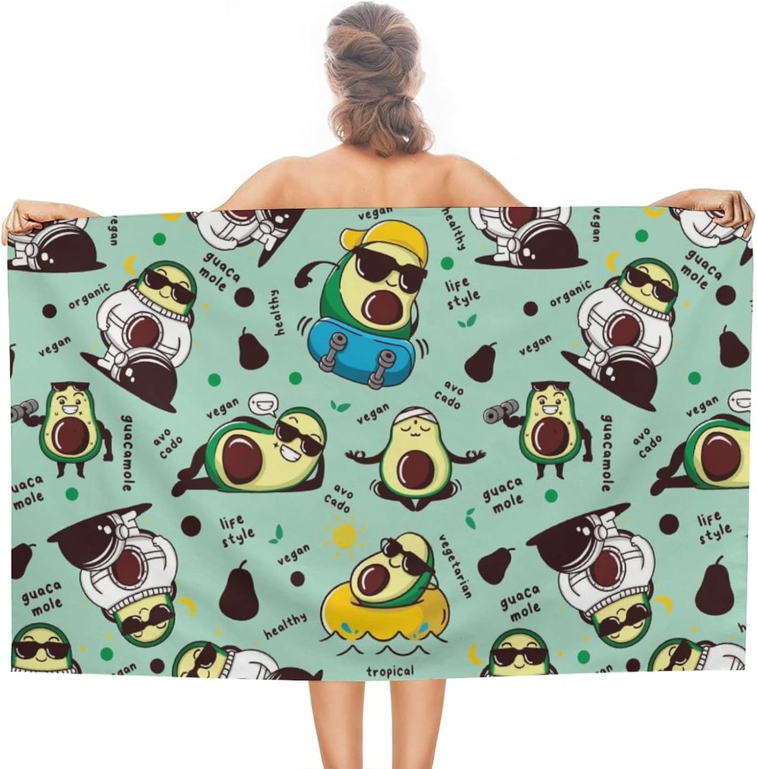 Green Cute Avocado Beach Towels for Women Men Girls
