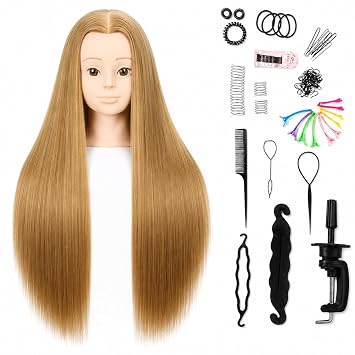 MORRIS 28 Inch Blonde Mannequin Head with Synthetic Hair and Clamp