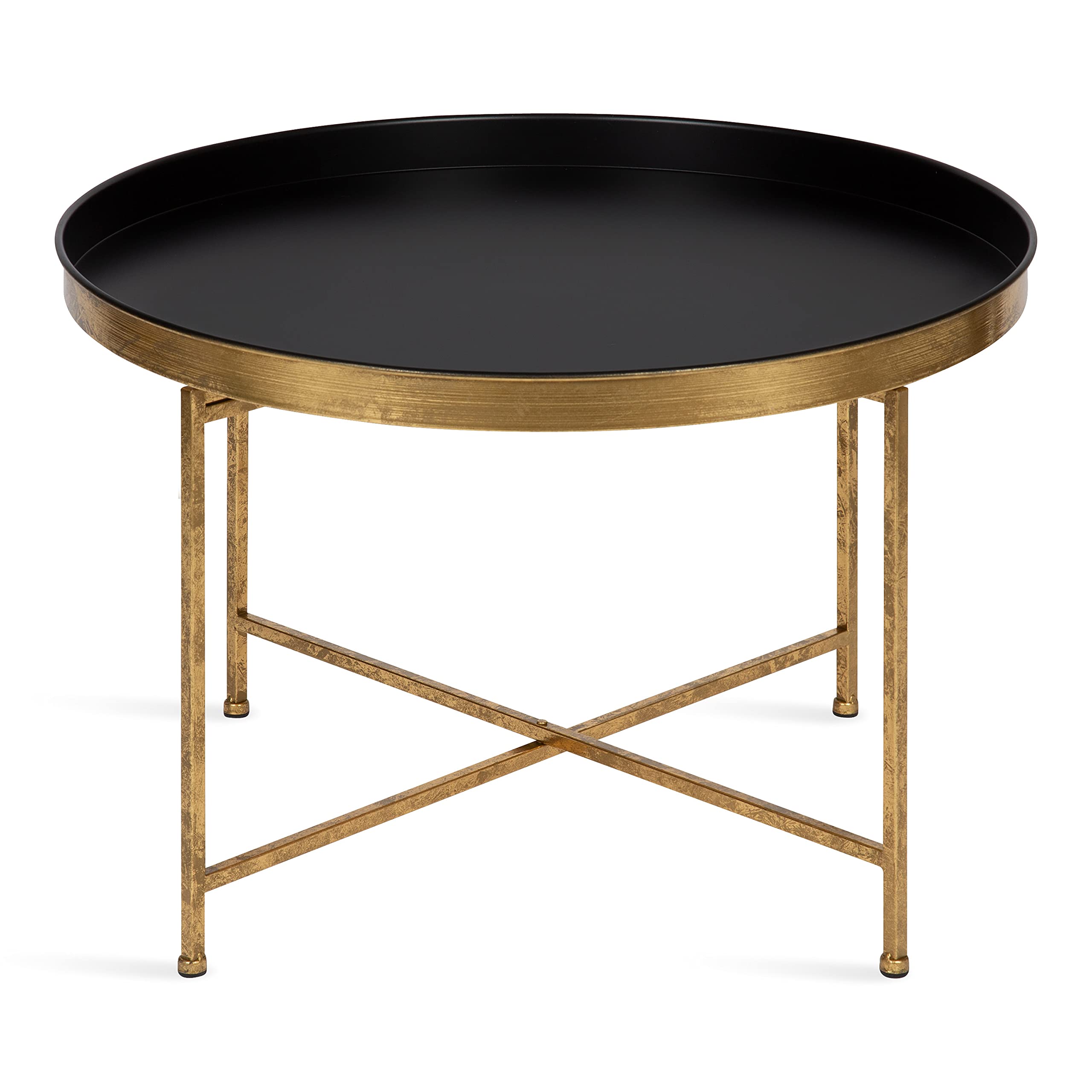 Kate and Laurel Celia Round Metal Coffee Table, 28.25x28.25x19, Black/Gold