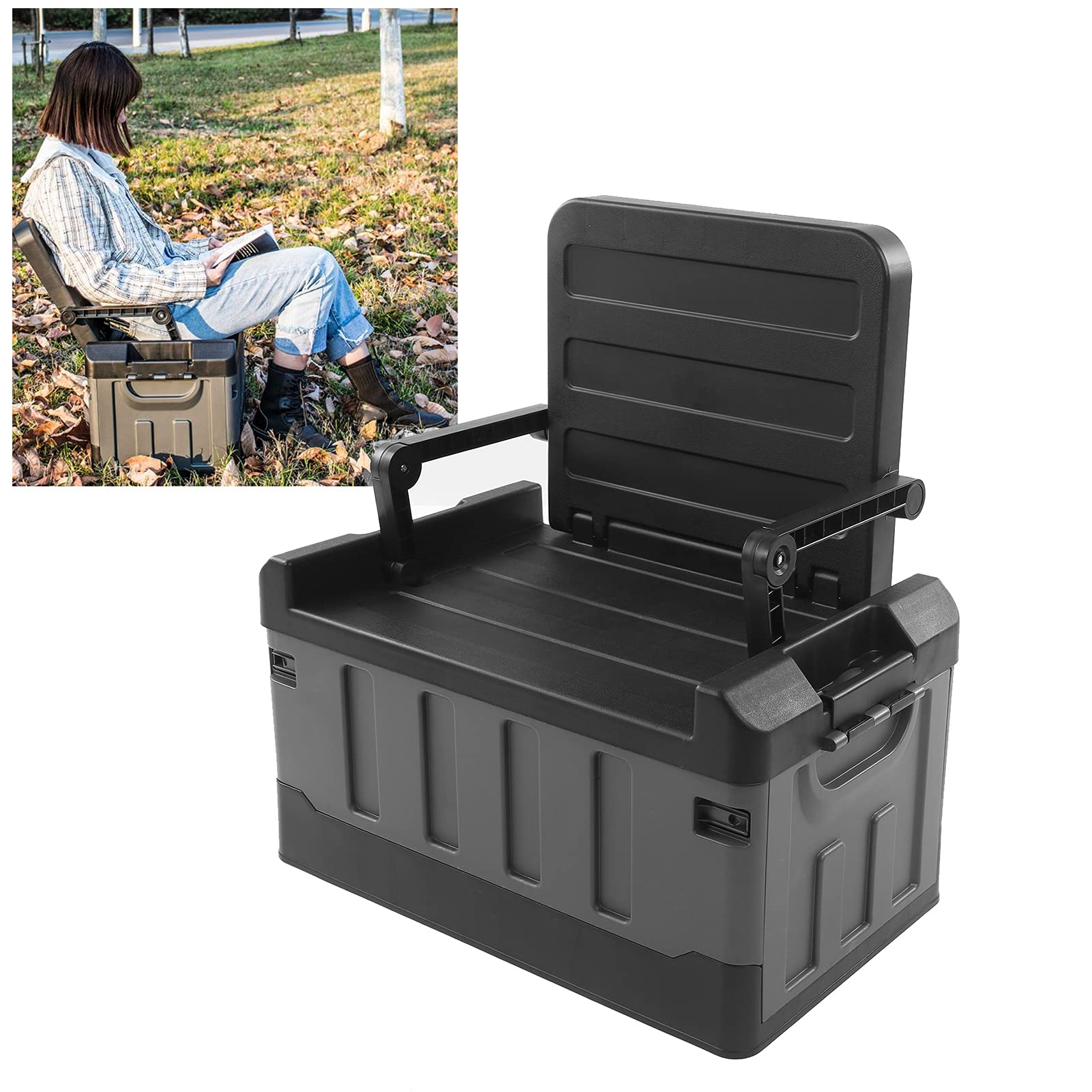 Scatola Portaoggetti Pieghevole 2 in 1, Organizer Bagagliaio Auto con Sedia, 70 Litri, Capacità 200 Kg