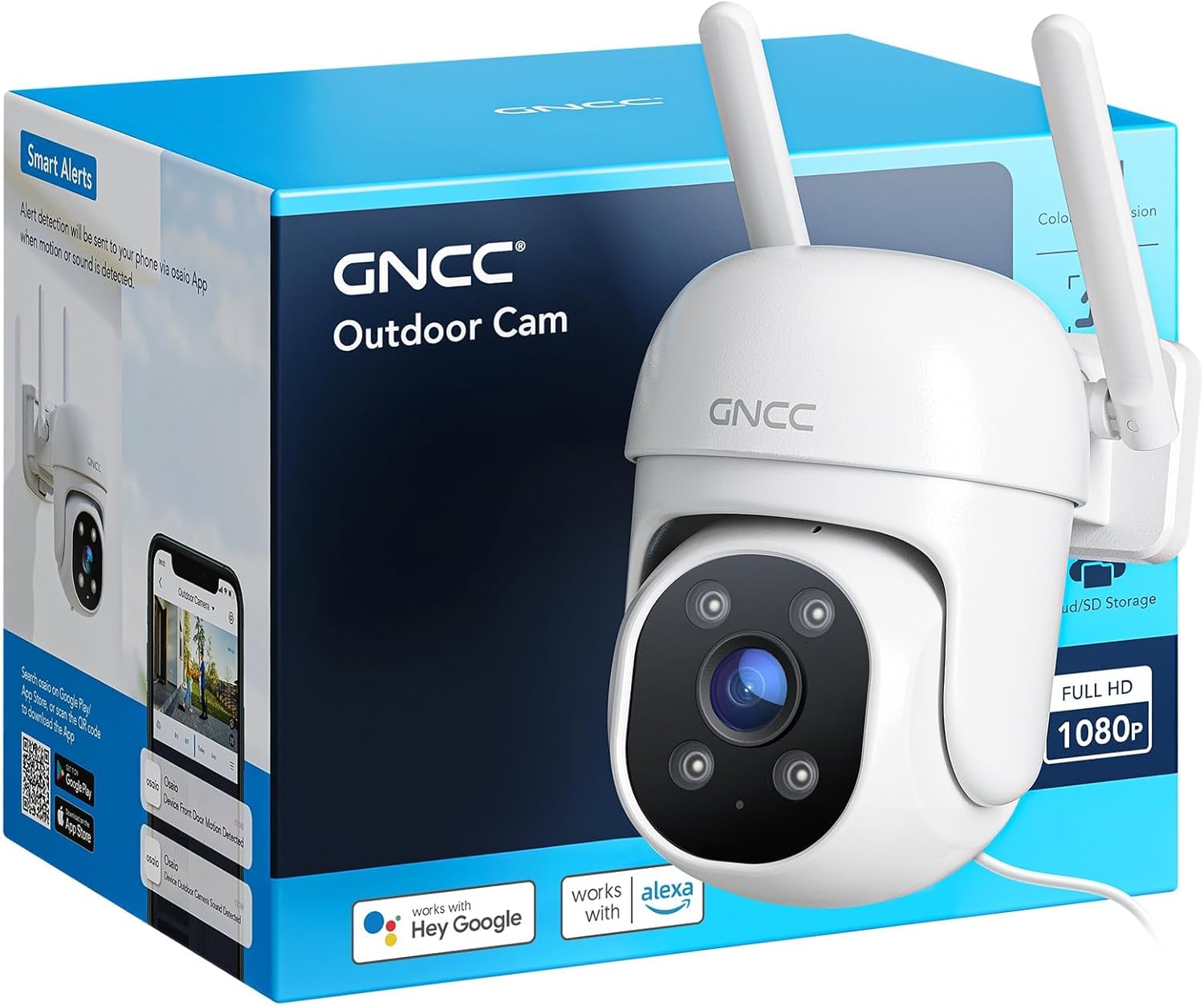 GNCC 1080P Home Security Camera Outdoor Surveillance with AI Motion Detection,360°View Pan-Tilt, 2.4G WiFi, Color Night Vision, IP65 Waterproof, 24/7 Recording, Two-Way Audio, Cloud & SD Card Storage GNCC 1080P Home Security Camera Outdoor Surveillance with AI Motion Detection,360°View Pan-Tilt, 2.4G WiFi, Color Night Vision, IP65 Waterproof, 24/7 Recording, Two-Way Audio, Cloud & SD Card Storage