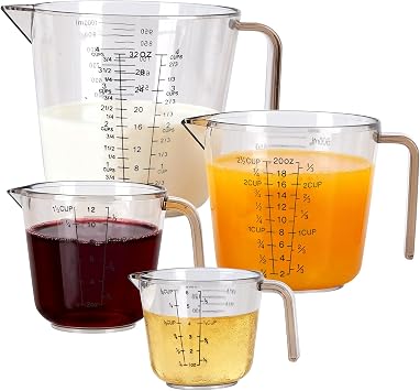 4 Cup Measuring Cups Sets,4 Sizes 150/300/600/1000ML,Liquid Measuring Cups For Kitchen BPA Free Plastic with Nozzle Handle Multiple Measurement Scales Thick Black