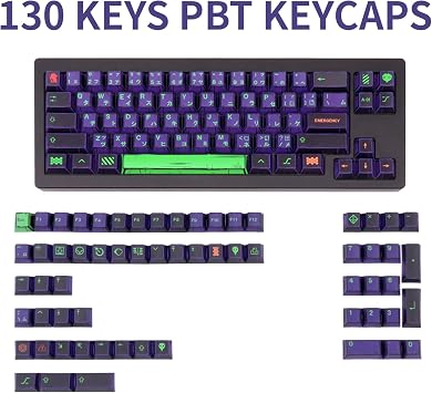 Manga Themed Japanese Keycaps, Retro Purple PBT Keyboard Keycaps
