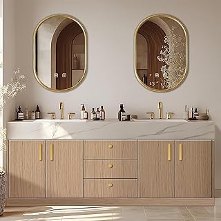 104IN Bathroom Vanity - Freestanding Bathroom Vanity with Double Sinks Includes Wood Texture Cabinet|Modern Log Style,Ceramic Sink,LED Smart Defog Mirrors