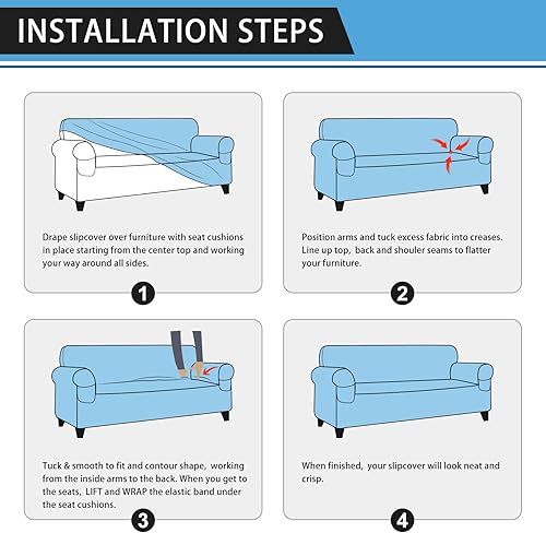 Miniatura 7 de Funda para sofá de 3 plazas, con aspecto de cuero, funda para sofá de 1 pieza, protector elástico de muebles con parte inferior elástica y bolsillos