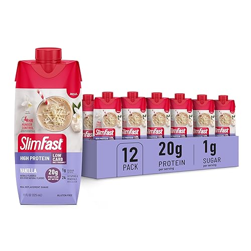 SlimFast Batido de Proteína, Vainilla - 20g de Proteína, Batido de Reemplazo de Comida Listo para Beber, Alto en Proteína con Bajo en Carbohidratos
