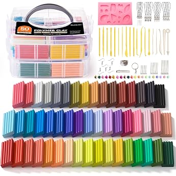 Polymer Clay, Shuttle Art 50 Colors 1.3 oz / Block Soft Oven Bake Modeling Clay Kit, 19 Tools and 10 Kinds of Accessories, Non