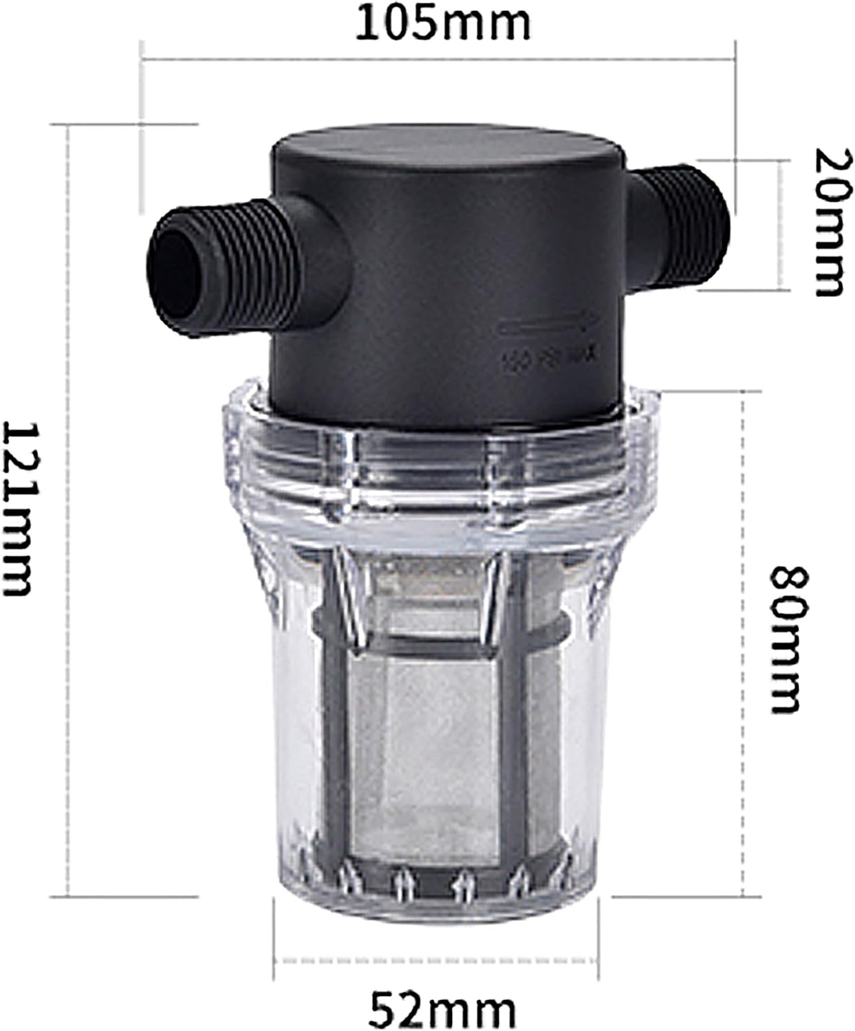 IMXMI Water Filter, 1/2''Twist-On Pipe Strainer, Nylon PA66 cover, PC bowl, 304 Stainless Screen (1/2'' 80 Mesh Male water filter) - - 