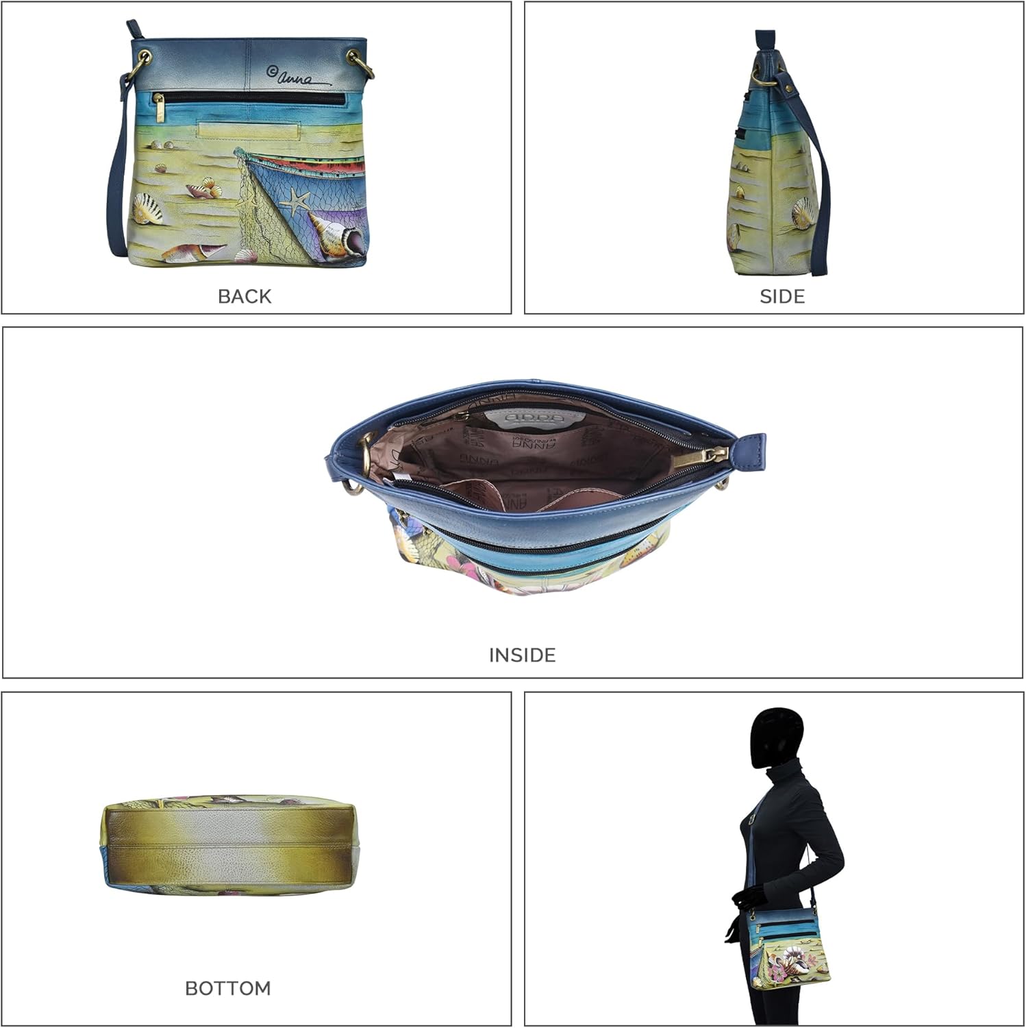 Anna by Anuschka Women's Hand-Painted Genuine Leather Medium Crossbody