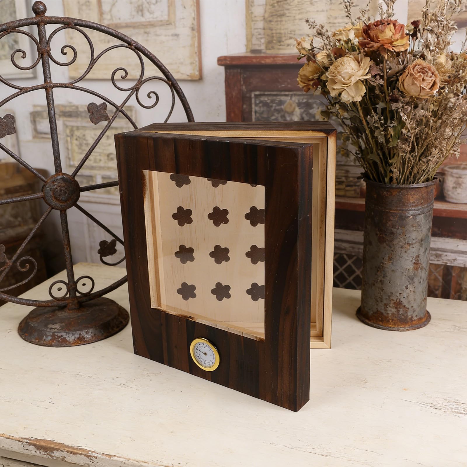 Humidor con Divisore Interno per Sigari in Legno con Igrometro e Umidificatore Portatile, Doppio Strato e Conservazione Organizzata per Uso Viaggio