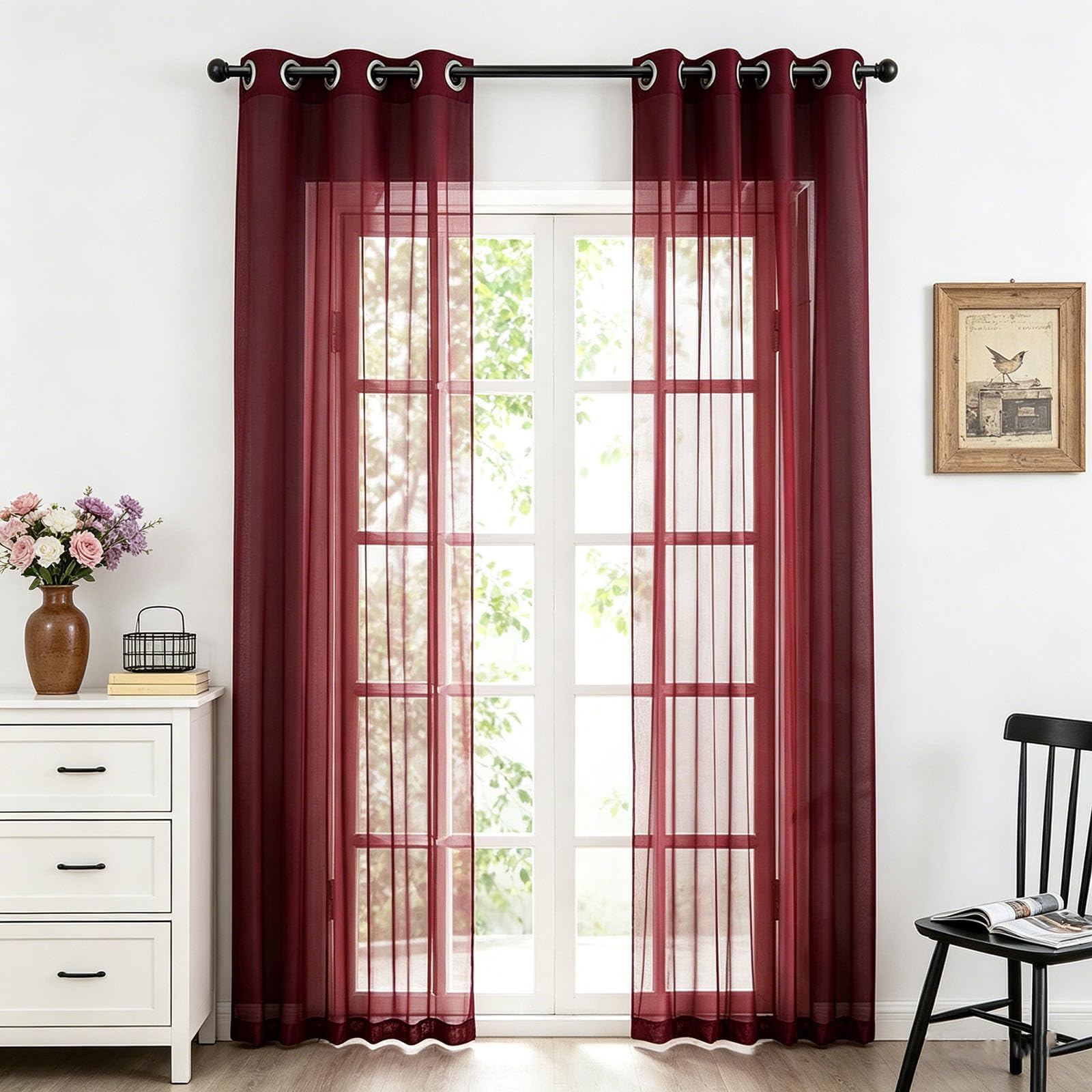 Voilage anti-UV et anti-éblouissement rouge 70x75cm pour filtrer la lumière de la chambre